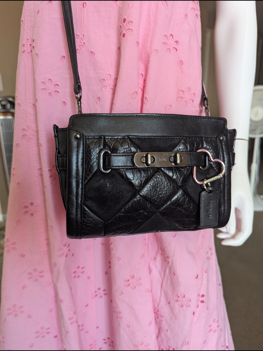 Coach Black Quilted Leather Crossbody with Heart Charm